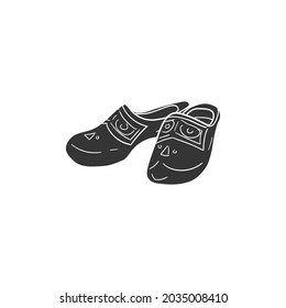 Holland Clogs Icon Silhouette Illustration. Traditional Clothes Vector Graphic Pictogram Symbol Clip Art. Doodle Sketch Black Sign.