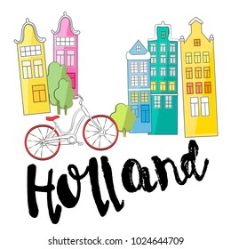 Holland. Cultural and excursion symbols. Vector illustration. Suitable for printing on posters, souvenirs, booklets, T-shirts