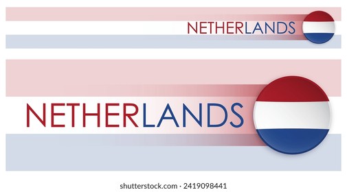 Holland flag horizontal web banner in modern neomorphism style. Webpage Netherlands country header button for mobile application or internet site. Vector