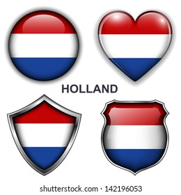 Holland flag icons, vector buttons. 