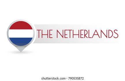 Holland flag. The Netherlands circle flag button in the map marker shape. Dutch country icon, badge or banner. Vector illustration.