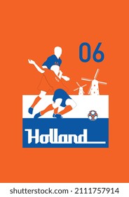 HOLLAND FOOTBALL SOCCER PLAYERS WITH FLAG BACKGROUND VECTOR DESIGN