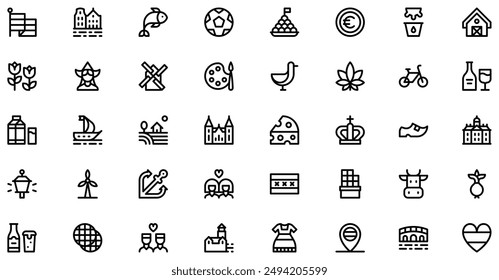 Holland Icons collection is a vector illustration with editable stroke, offering versatility and customization. Perfect for various design needs, it includes high-quality graphics.