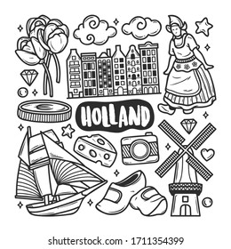 Holland Icons Hand Drawn Doodle Coloring Vector