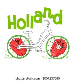 Holland inscription
Vector illustration of Holland. The symbol of the country of bicycles and tulips. Tourist banner.