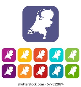 Holland map icons set vector illustration in flat style In colors red, blue, green and other