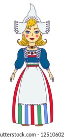 Holland Netherlands girl woman character in traditional clothes doodle cartoon colorful vector illustration