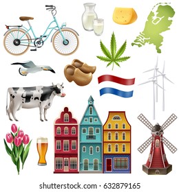 Holland netherlands travel icon set with most beautiful and popular attractions of the country vector illustration