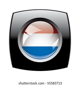 Holland shiny button flag with black frame -  vector illustration. Isolated abstract object against white background.