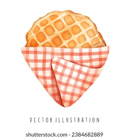 Holland symbol landmarks with Dutch wafel in watercolor style. Vector illustration