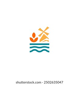 holland symbol windmill, tulip, water, mill, wind, field, nature, landscape, holland, farm, holland logo vector