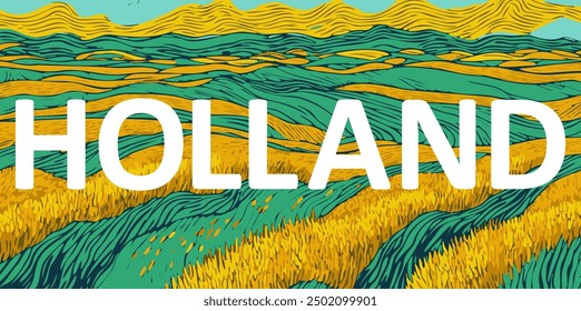 Holland - Vektorkonzept. Landschaft mit Feld und grünen Wiesen