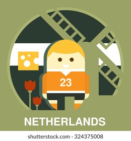 Hollander on a traditional background in flat style, vector illustration 