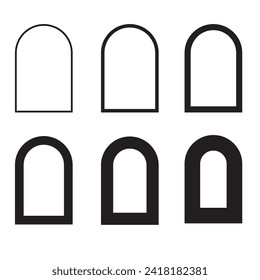 Icono de línea de la línea de esquema de arco hueco Set. diseño de iconos vectoriales con fondo blanco.