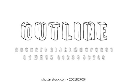 Hollow bulk sans serif font in the style of hand drawn graphic. Letters and numbers for emblem, logo and title design. Isolated on white background