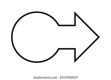 Hollow bullet point circle stroke arrow. A black marker direction symbol. Isolated on a white background.