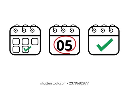 Hollow calendar flat icons isolated on white background for websites, blogs and graphic resources. Calendar icon marked on day 05.