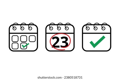 Hollow calendar flat icons isolated on white background for websites, blogs and graphic resources. Calendar icon marked on day 23.