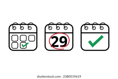 Hollow calendar flat icons isolated on white background for websites, blogs and graphic resources. Calendar icon marked on day 29.