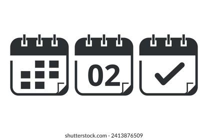 Hollow calendar flat icons isolated on transparent background. Calendar vector illustration with specific day, day 02 for websites, blogs and graphic resources.