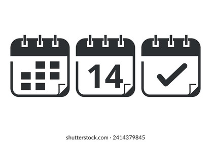 Hollow calendar flat icons isolated on transparent background. Calendar vector illustration with specific day, day 14 for websites, blogs and graphic resources.