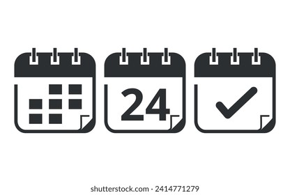Hollow calendar flat icons isolated on transparent background. Calendar vector illustration with specific day, day 24 for websites, blogs and graphic resources.