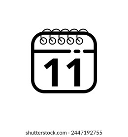 Hollow calendar simple icon isolated on white background. Calendar flat icon with specific day, day 11.