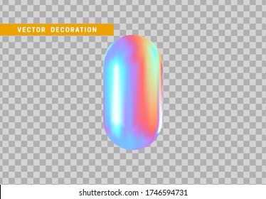 Hollow capsule isolated with colorful hologram chameleon color gradient. 3d objects geometric shape. vector illustration