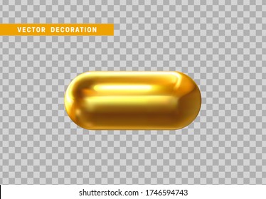 Die Kapsel ist in goldfarbener Farbe isoliert. 3d Objekte geometrische Form. Vektorgrafik