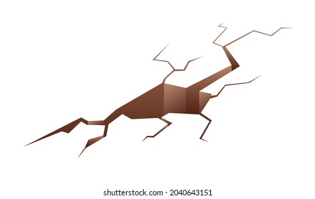 Hollow and clefts in cracked broken ground. Destroyed earth surface with geological hole gap. 3d fractures and pit in land damaged in earthquake. Flat vector illustration isolated on white background