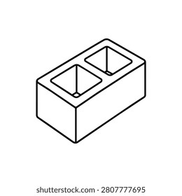 Hollow concrete block line icon for masonry wall building, blockwork material, construction supply and structural brickwork