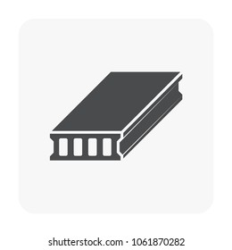 Hollow core slab vector icon. Prefabricated element, member or part of concrete structure for building casting and reinforced by composite material i.e. cement, aggregate, steel wire for construction.