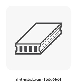 Hollow core slab vector icon. Prefabricated element, member or part of concrete structure for building casting and reinforced by composite material i.e. cement, aggregate, steel wire for construction.