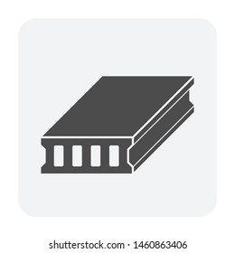 Hollow core slab vector icon. Prefabricated element, member or part of concrete structure for building casting and reinforced by composite material i.e. cement, aggregate, steel wire for construction.