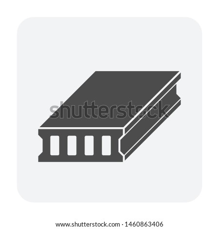 Hollow core slab vector icon. Prefabricated element, member or part of concrete structure for building casting and reinforced by composite material i.e. cement, aggregate, steel wire for construction.