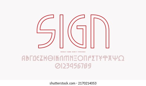 Hollow Greek Decorative Sans Serif Font In The Style Of Esoteric Signs. Letters And Numbers For Logo And Label Design