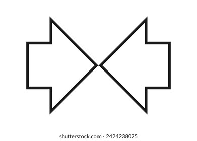 Hollow horizontal inward pointing short arrows. A pair of small two-way black outline direction symbols. Isolated on a white background.