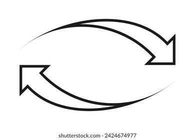 Hollow left, right curved arrows icon. Two black outline direction symbols. Isolated on a white background.