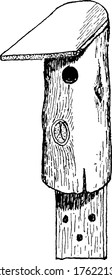 A hollow limp nesting box, vintage line drawing or engraving illustration.