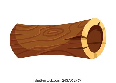 Hollow Log and Old Wood as Landscape Element Vector Illustration