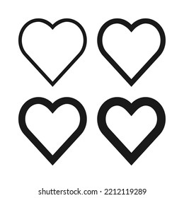 Hollow love heart stroke shape icons. A group of 4 line shapes with varying degrees of thickness. Isolated on a white background. svg