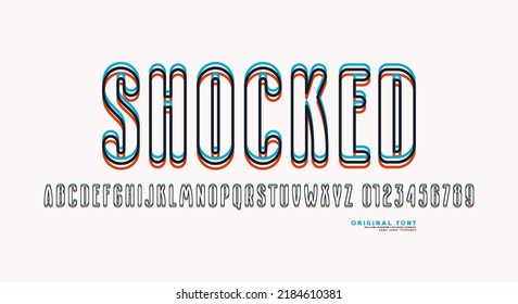 Hollow narrow sans serif font with distortion effect. Letters and numbers for logo and emblem design. Vector illustration