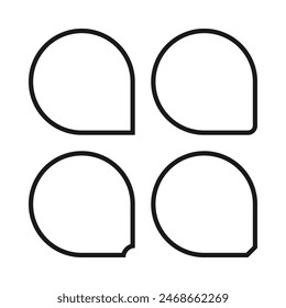 Hollow one-corner circle cut icons. Circular outline symbols with various cuts on a single squared corner. Isolated on a white background.