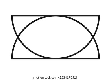 Semicírculos sobrepostos vazios, ícone de traçado fino. Dois símbolos de contorno de semicírculo. Isolado em um fundo branco.