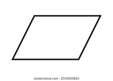 Hollow parallelogram four-sided shape icon. A quadrilateral outline symbol formed by parallel lines. Isolated on a white background.