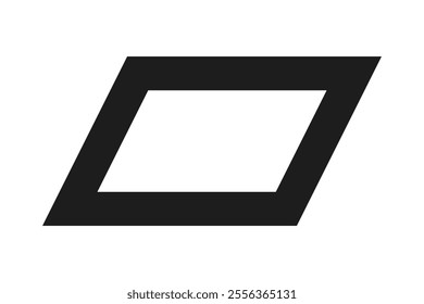 Hollow parallelogram thick stroke shape icon. A quadrilateral outline symbol formed by parallel lines. Isolated on a white background.