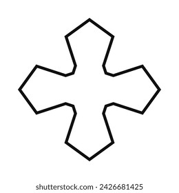 Hollow pentagon cross, stroke shape icon. A black outline symbol made from pentagonal shapes. Isolated on a white background.