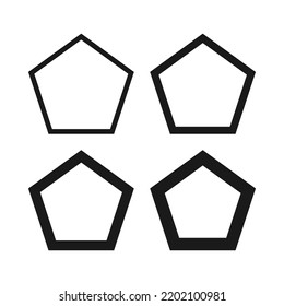 Hollow pentagon stroke shape icon set. A group of 4 pentagonal line shapes with varying degrees of thickness. Isolated on a white background.