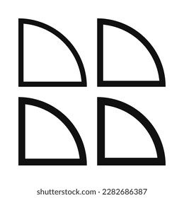 Iconos de trazo grueso de círculo de cuarto hueco. Conjunto de 4 formas de línea cuadrante. Aislado sobre un fondo blanco.