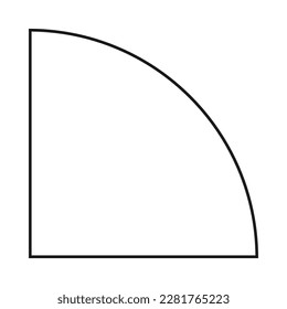 Hollow quarter circle thin stroke icon. A black quadrant line shape. Isolated on a white background.